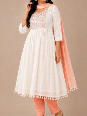 White Salmon Orange Salwar set floral boho yoke summer festival embroidery ombre